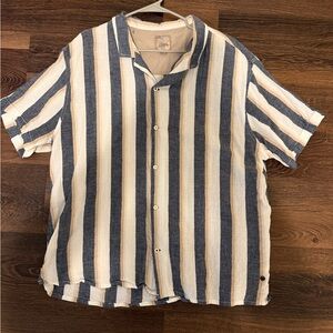 Point Zero Blue and Cream Casual Button Down Shirt